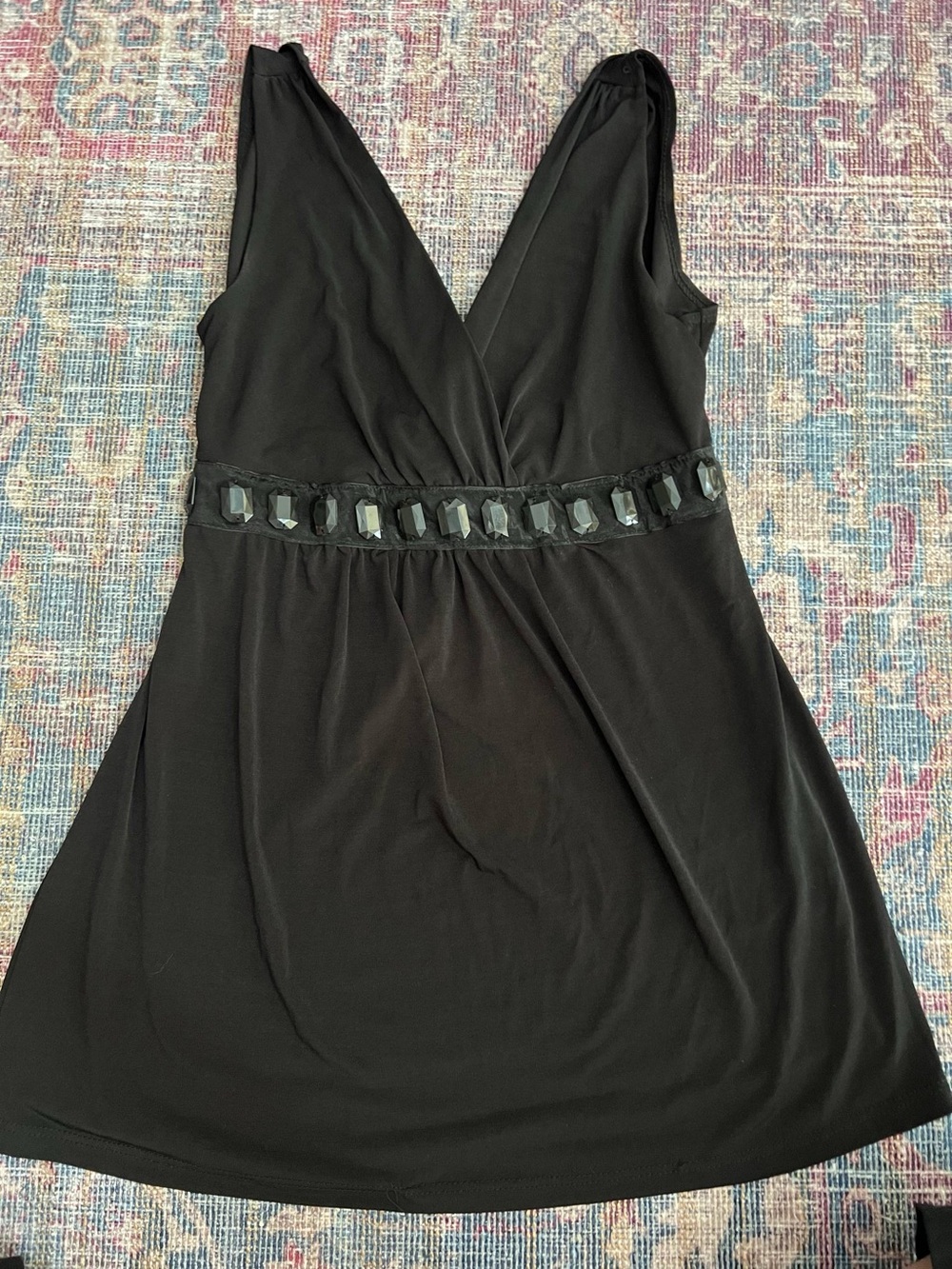Warehouse Black Embellished V‑Neck Tank